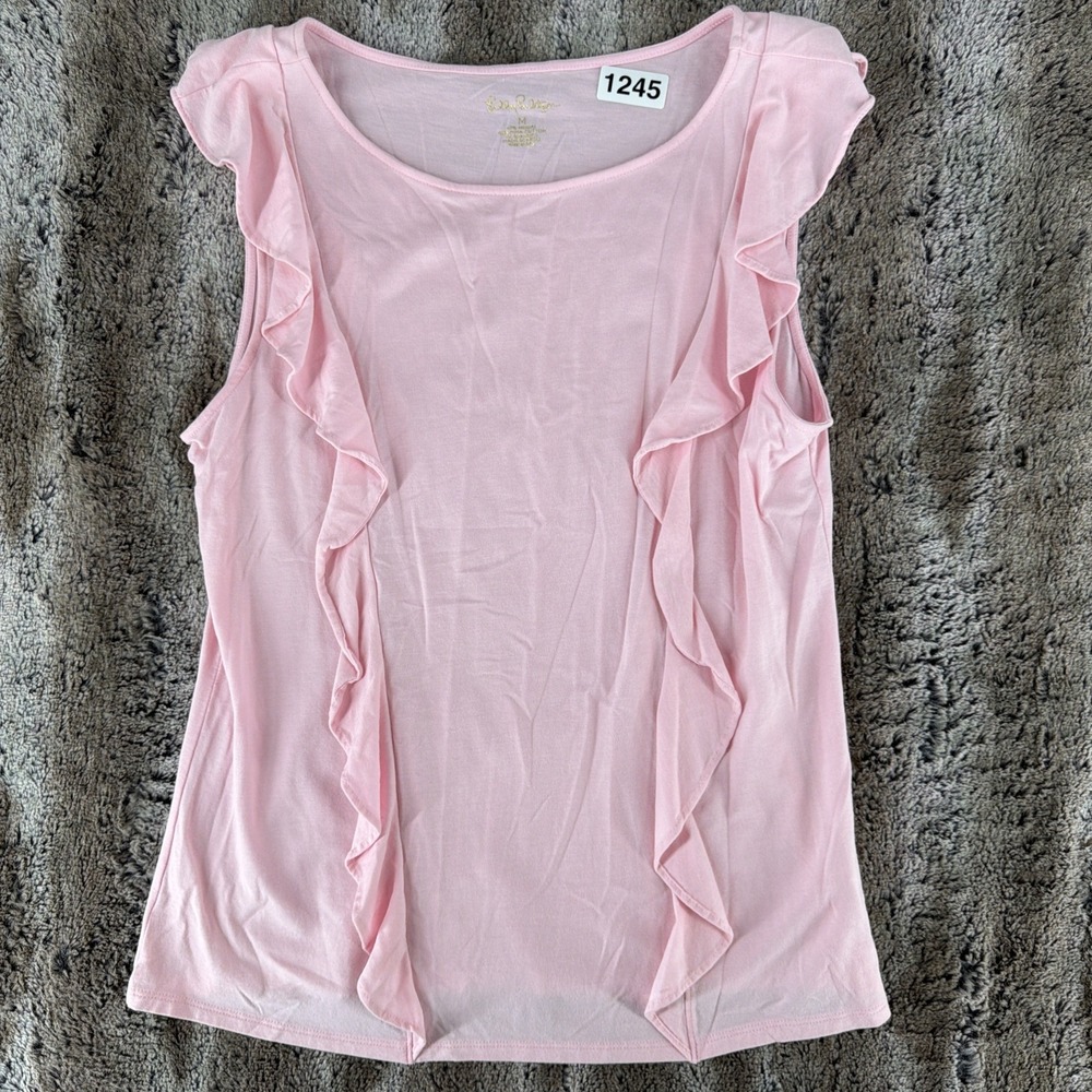 Lilly Pulitzer Women's Light Pink Tropics Austen Ruffle Sleeveless Top, Size M